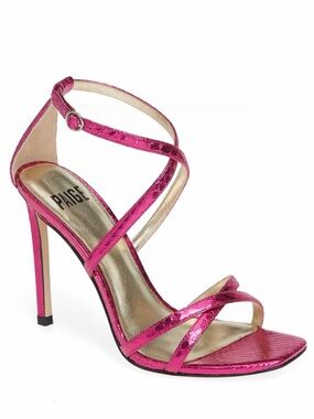 PAIGE Metallic Snakeskin Hot Pink Fuchsia Strappy Spiked Stiletto Heels Size 9